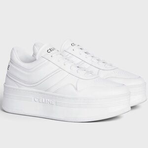 CELINE BLOCK SNEAKERS 50mm WEDGE OUTSOLE IN CALFSKIN Optic White Size 39